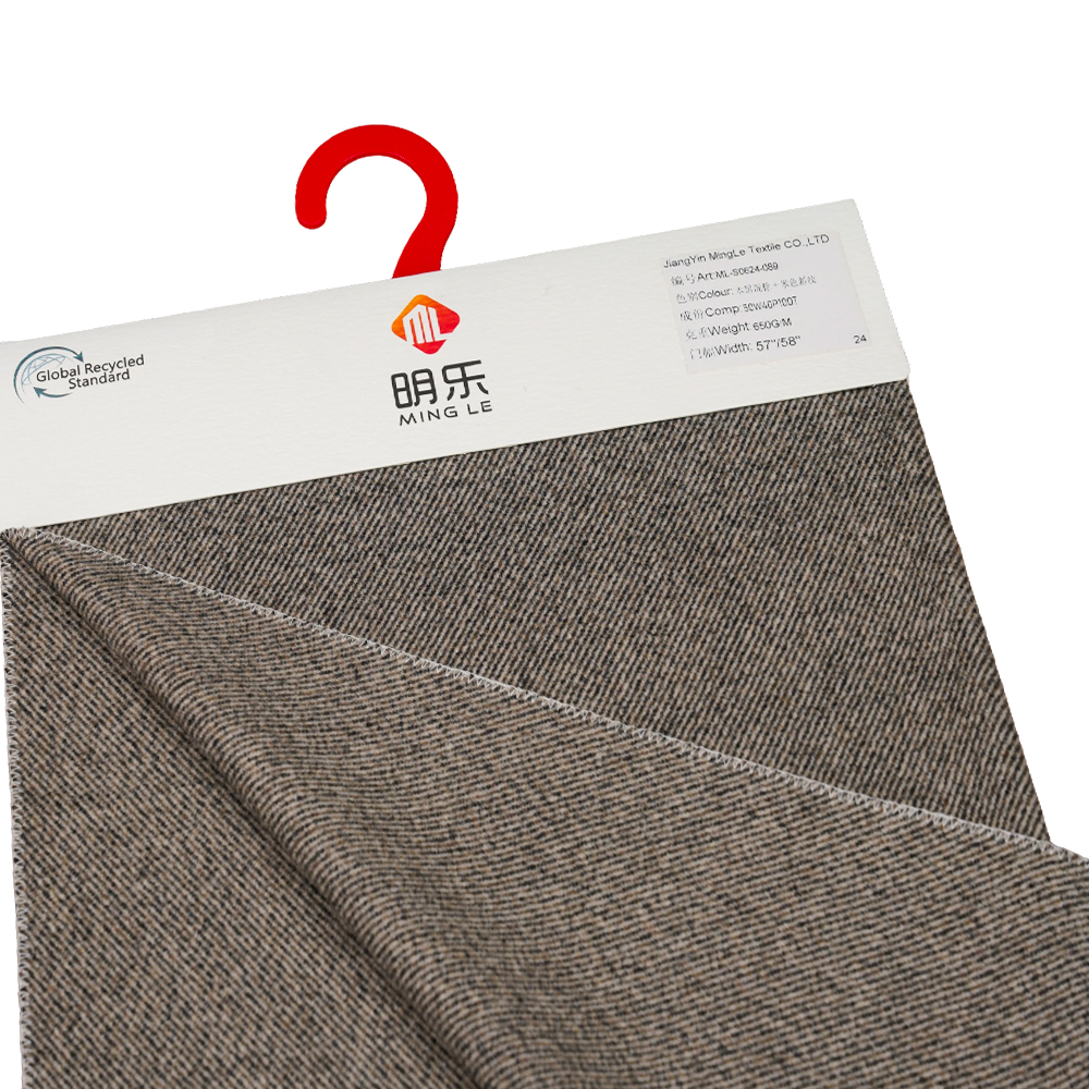 50% Ull, 40% Polyester, 10% Annan Fiber, 650G/M, Svart Blandad Brun + Beigetwill, Melton Tyg, ML-S0624-089